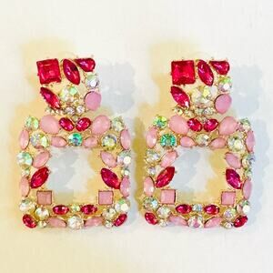 Magenta and Pink Jeweled Drop Earrings